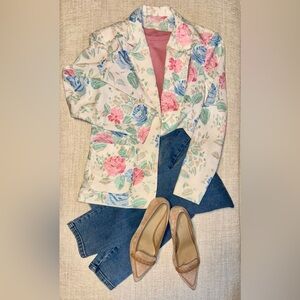 Vintage 80s Pykettes Floral Tapestry Mom Blazer Jacket Cottagecore Preppy Med